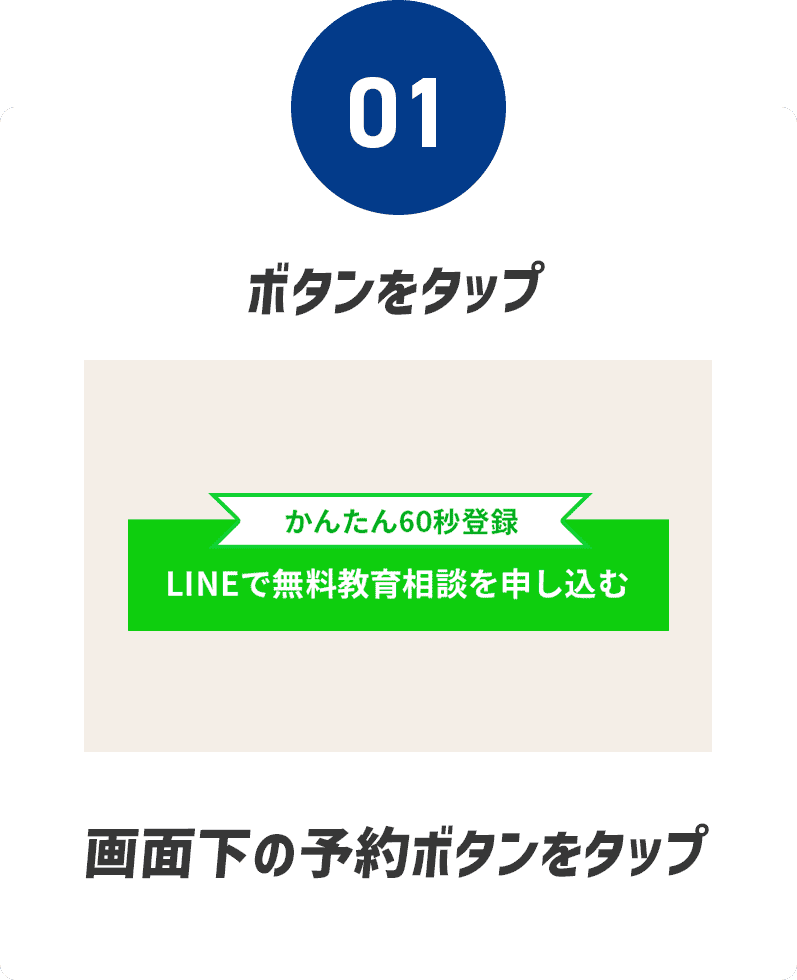 STEP01 ボタンをタップ 画面下の予約ボタンをタップ
